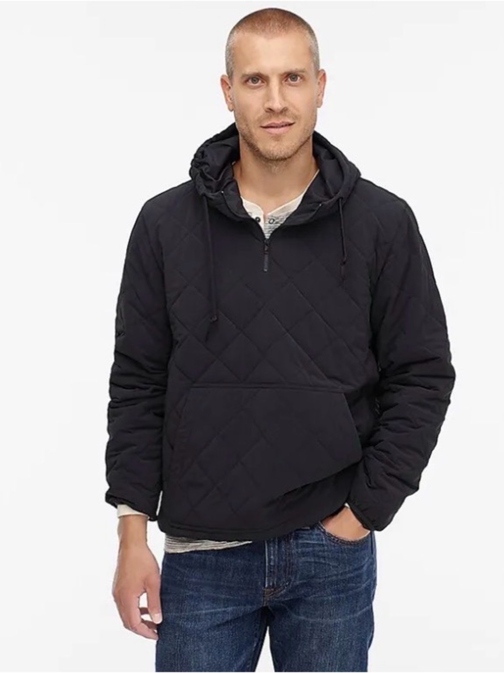 J. Crew Men's Insulated Hoodie Quilted Pullover Jacket - Black M